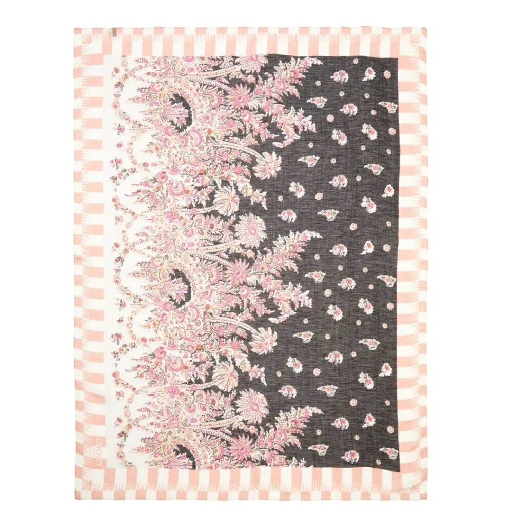 Liberty London Octavie Floral Silk Linen Scarf Pink Oblong 58x44